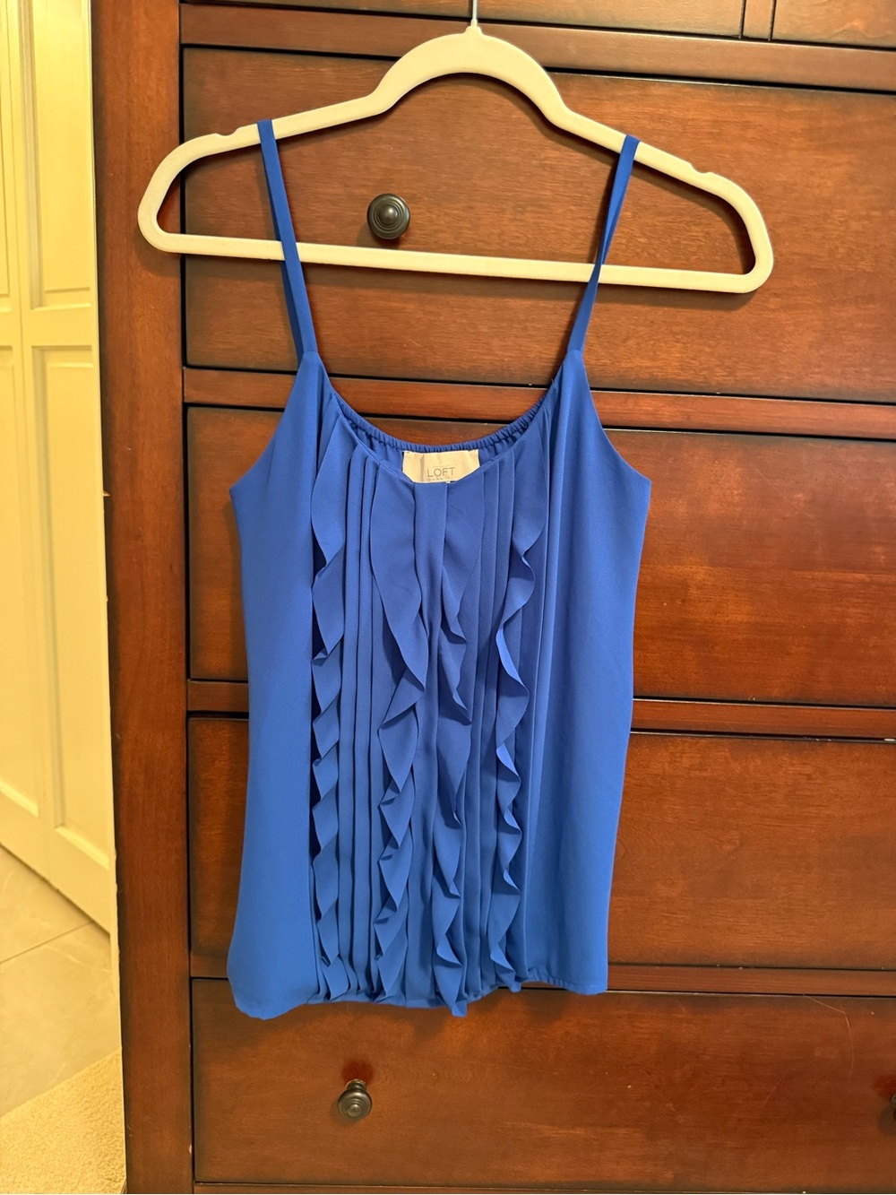 LOFT Blue Ruffle Front Spaghetti Strap Tank